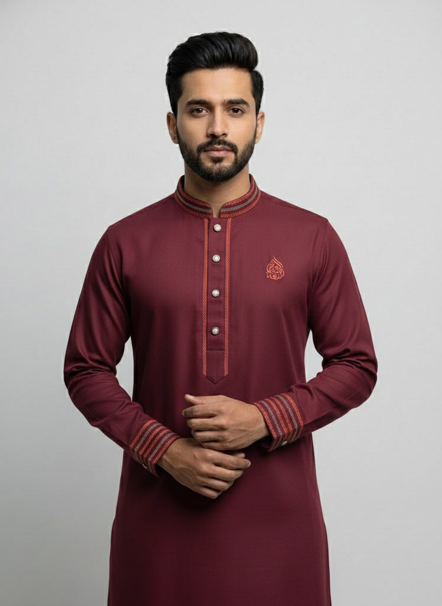 Maroon Chelle Cotton Panjabi (exclusive)