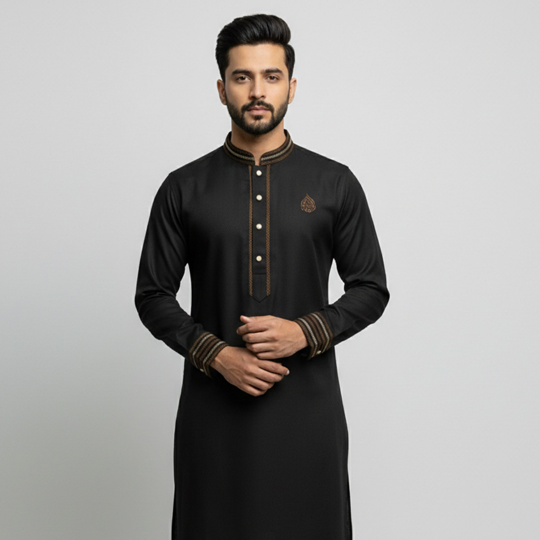 Classic Black Chelle Cotton Panjabi (exclusive)